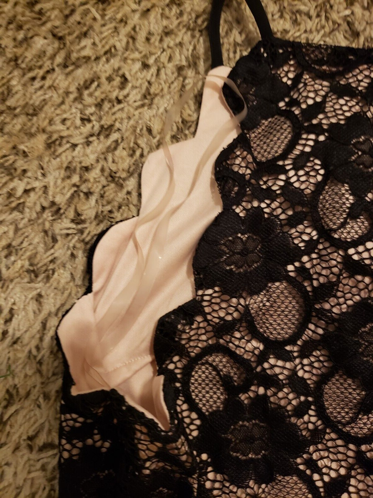 SPEECHLESS DRESS JUNIOR LARGE SCALLOPED LACE TULLE BLACK FLESH LINING Formal