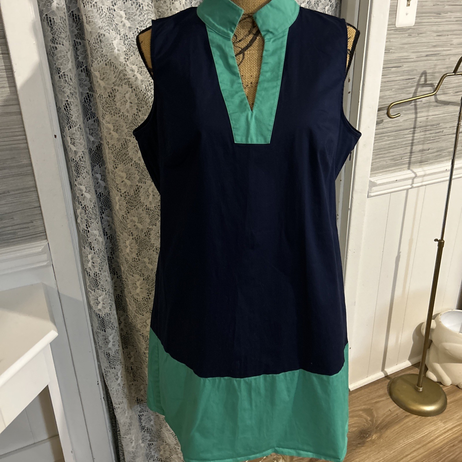 Sail To Sable STS Shift Dress Navy & Green Color Block Tunic Dress Size XL