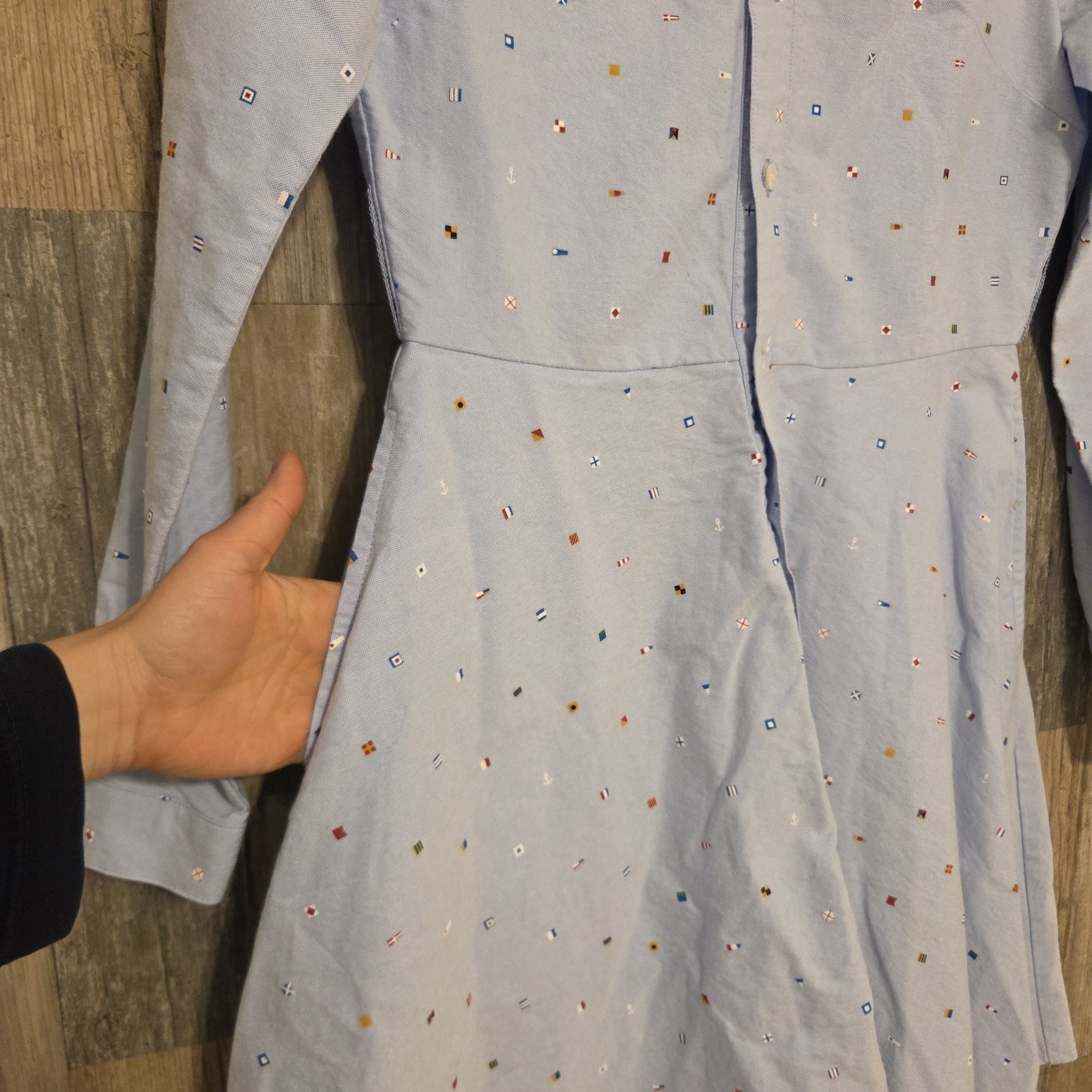 KJP Kiel James Patrick Seafari Mini Dess Button Up Size XS Blue Coastal No Belt