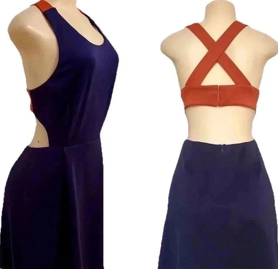 Womens Summer dress size L Navy orange Auburn college game day party gorgeous