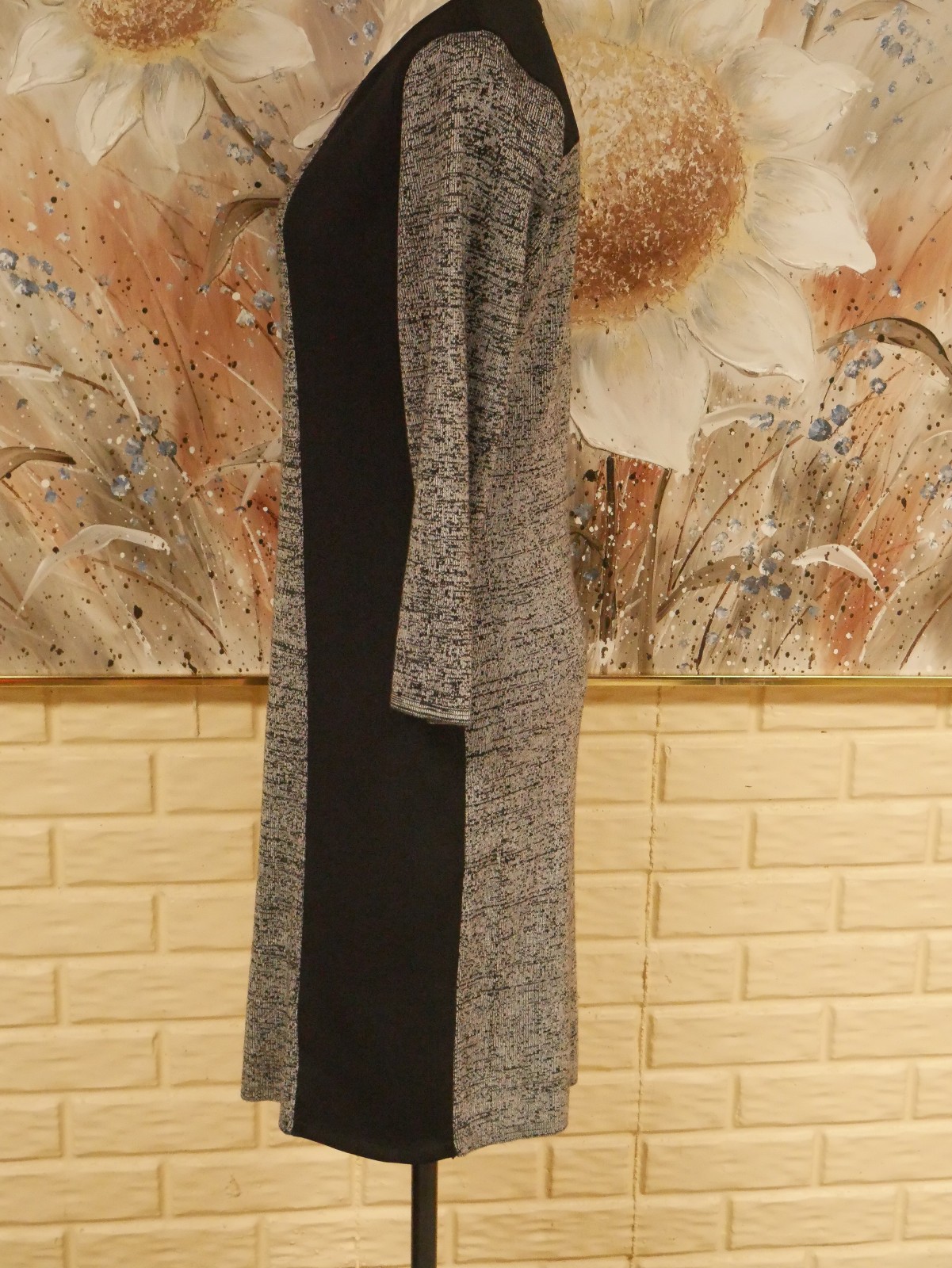 EUC CALVIN KLEIN SZ LARGE ACRYLIC STRETCH BLACK & GRAY FLECKED SWEATER DRESS