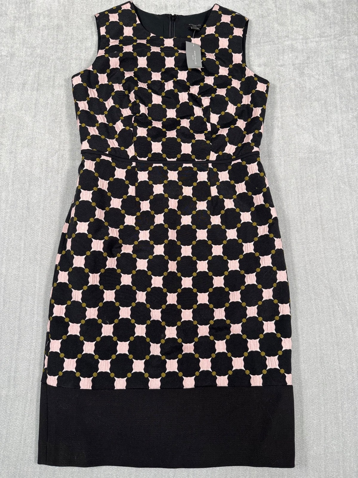 Ann Taylor Petite 00P Sleeveless Geometric Patterned Sheath Dress Black & Pink