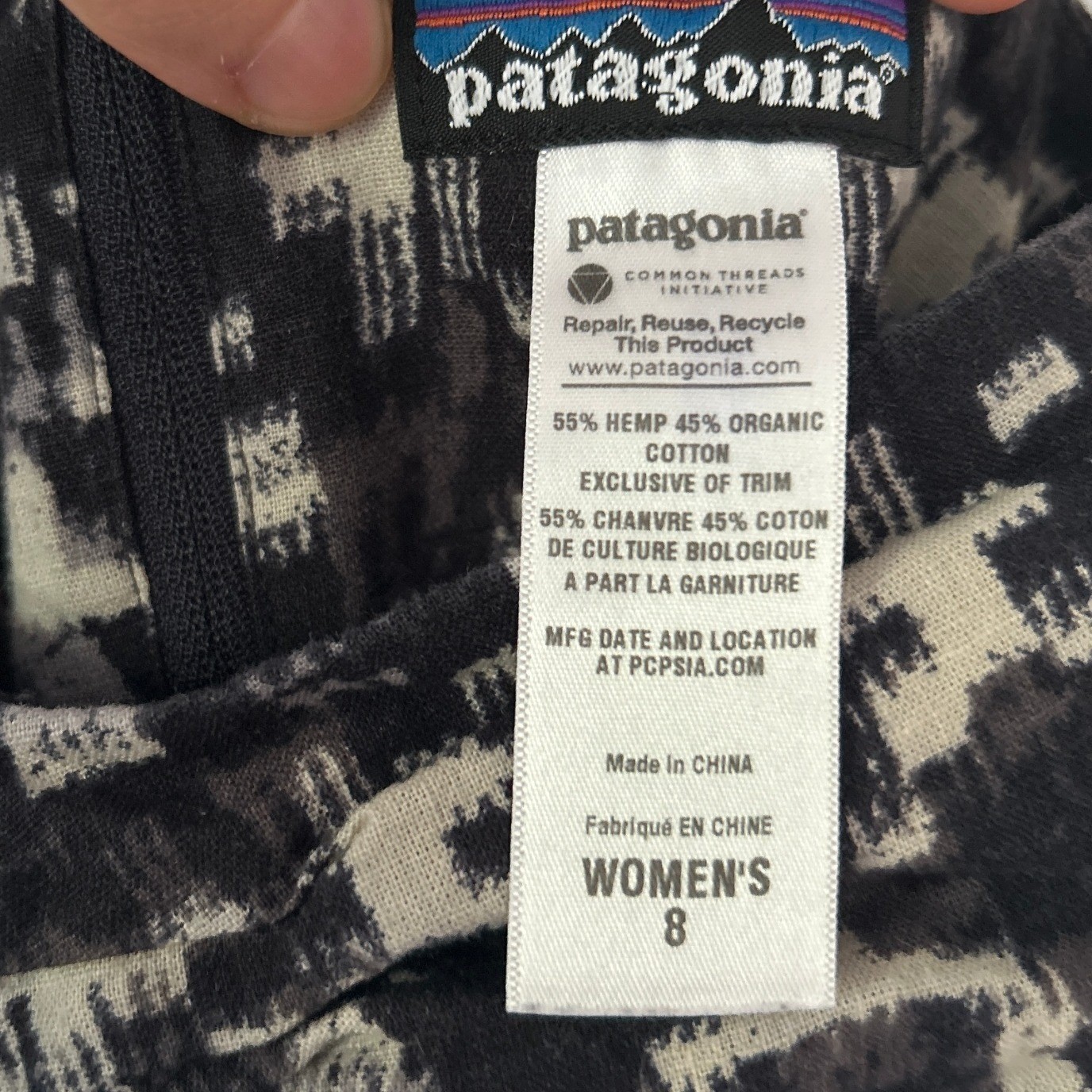 Patagonia Summertime Dress 8 Odalisque Blueblack Hemp Organic Cotton Pockets