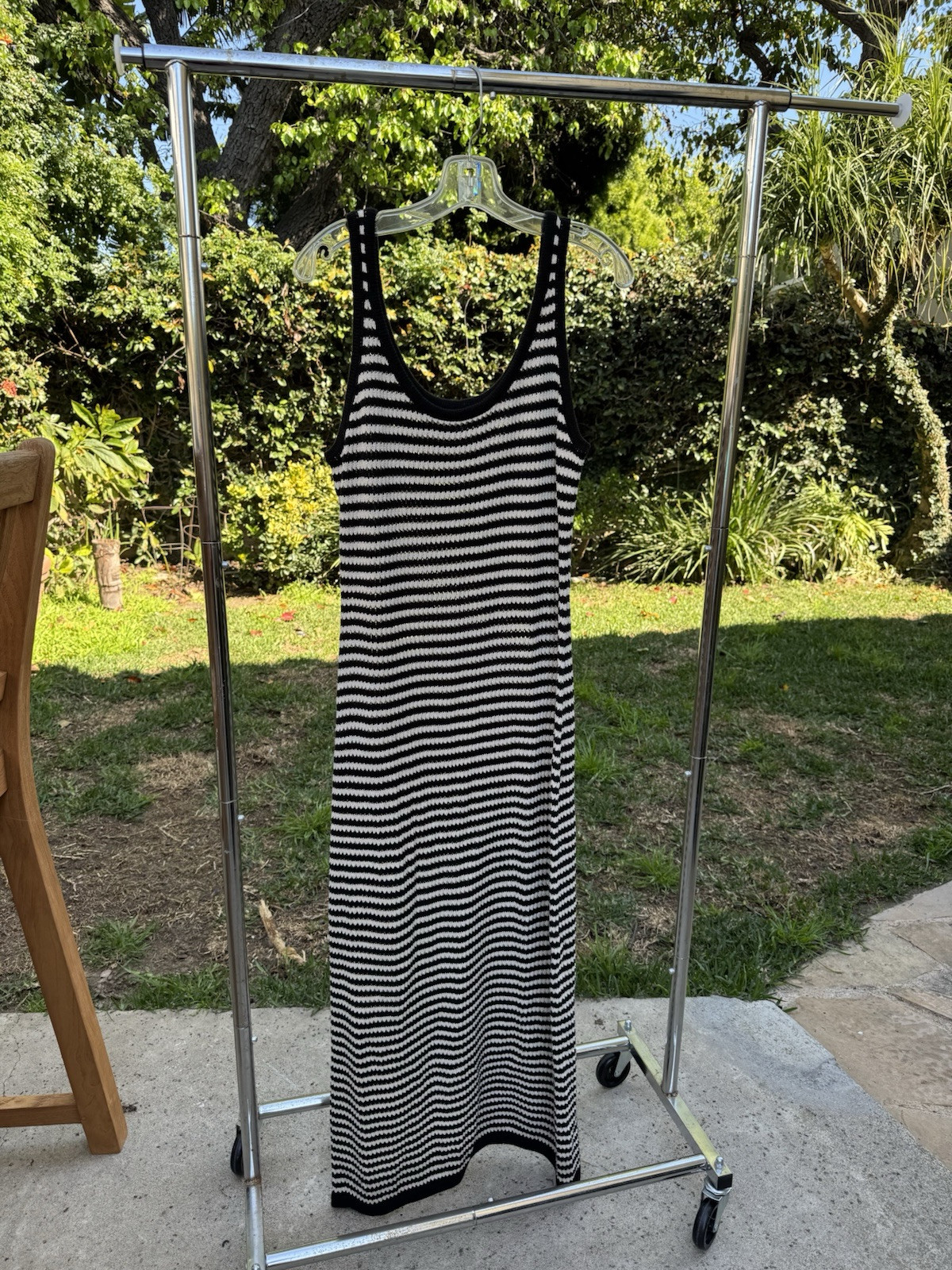4th + Reckless knit Maxi Dress Large Striped Black Cream