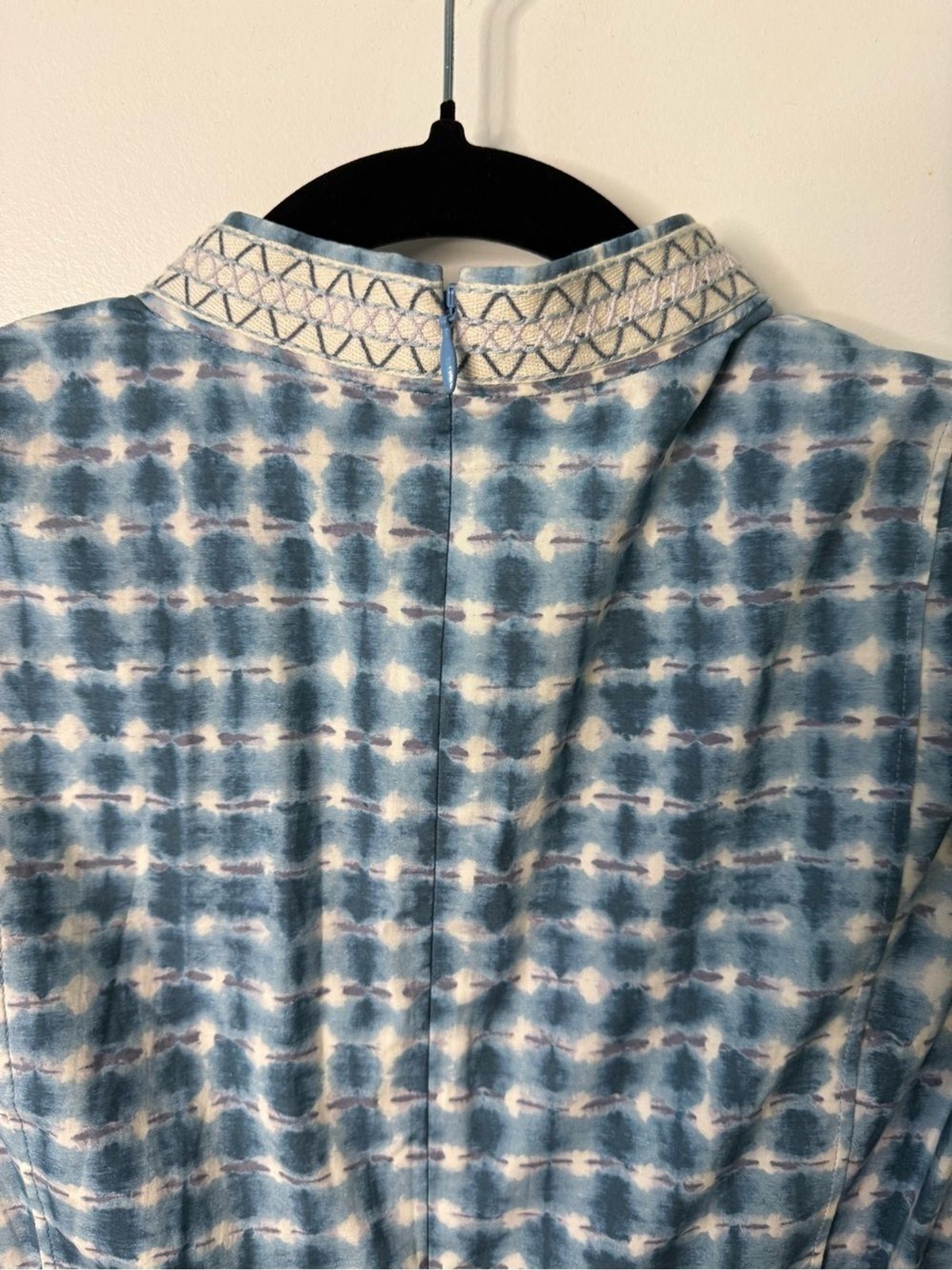 Tory Burch Light Pool Blue Embroidered Long Sleeve Tunic Resort Dress