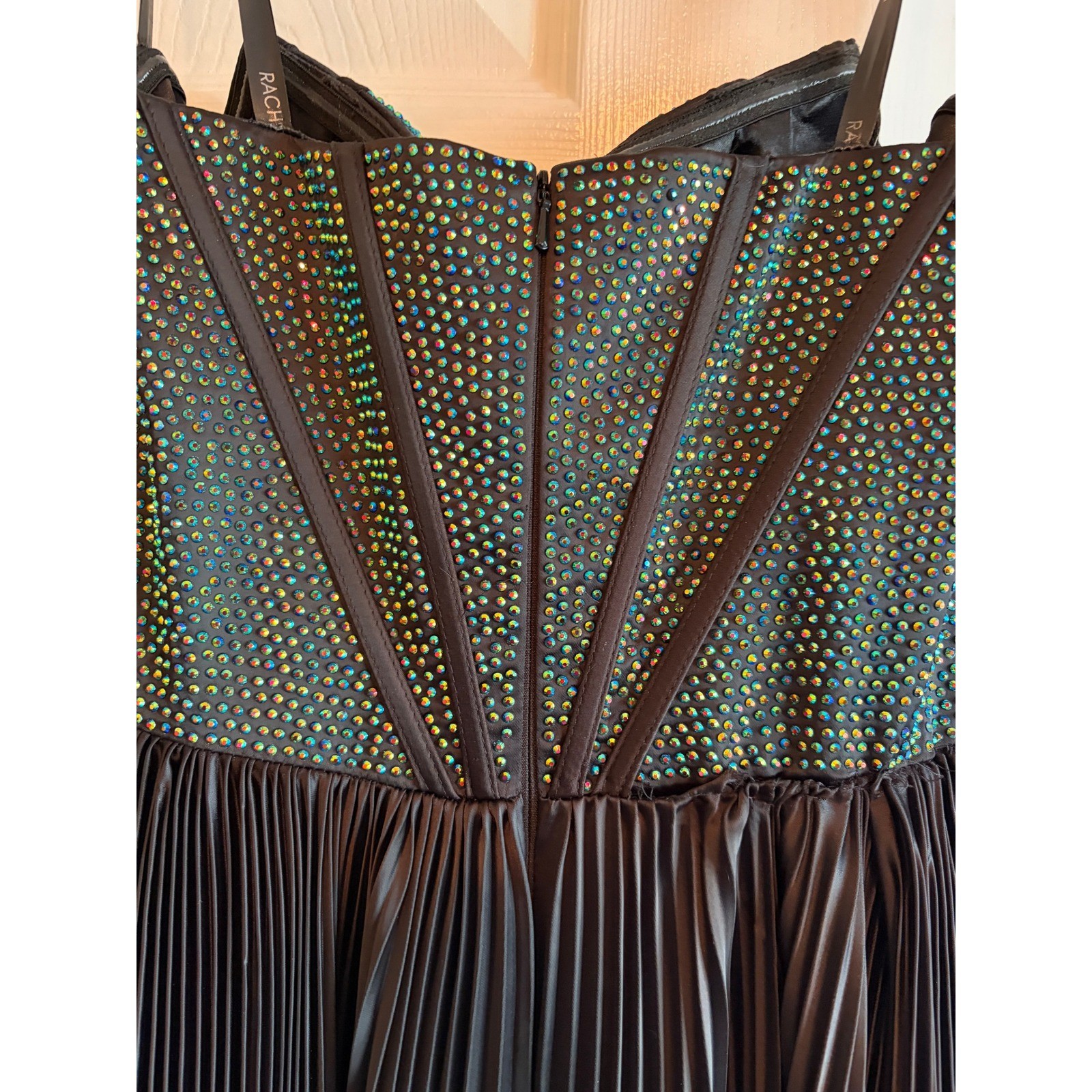 Rachel Allan Black Iridescent Rhinestone Corset Pleated Gown Prom Dress NWT