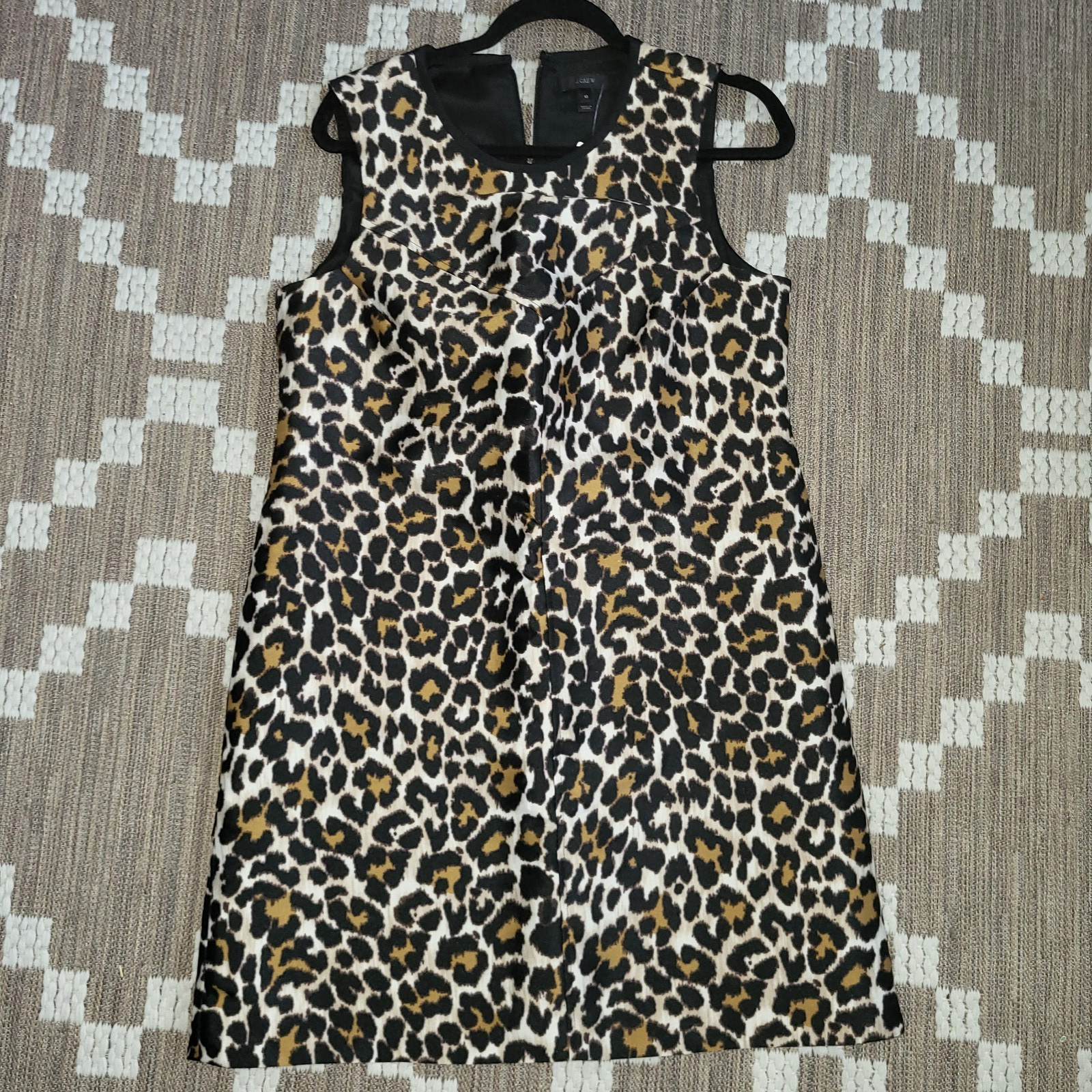 J.CREW Size 10 Sleeveless Shift Dress in Leopard Print Black Amber Brown lined