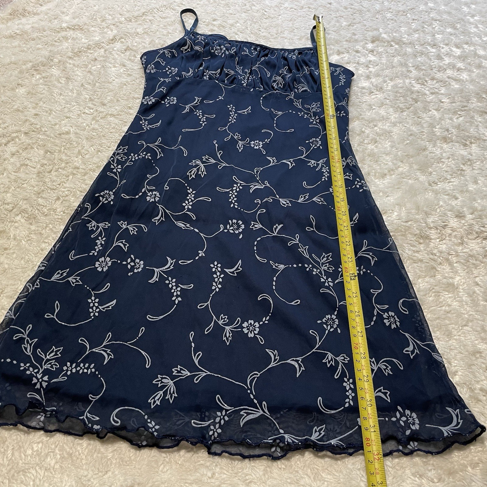 vintage y2k whimsy goth floral milkmaid navy blue mesh grunge slip party dress M