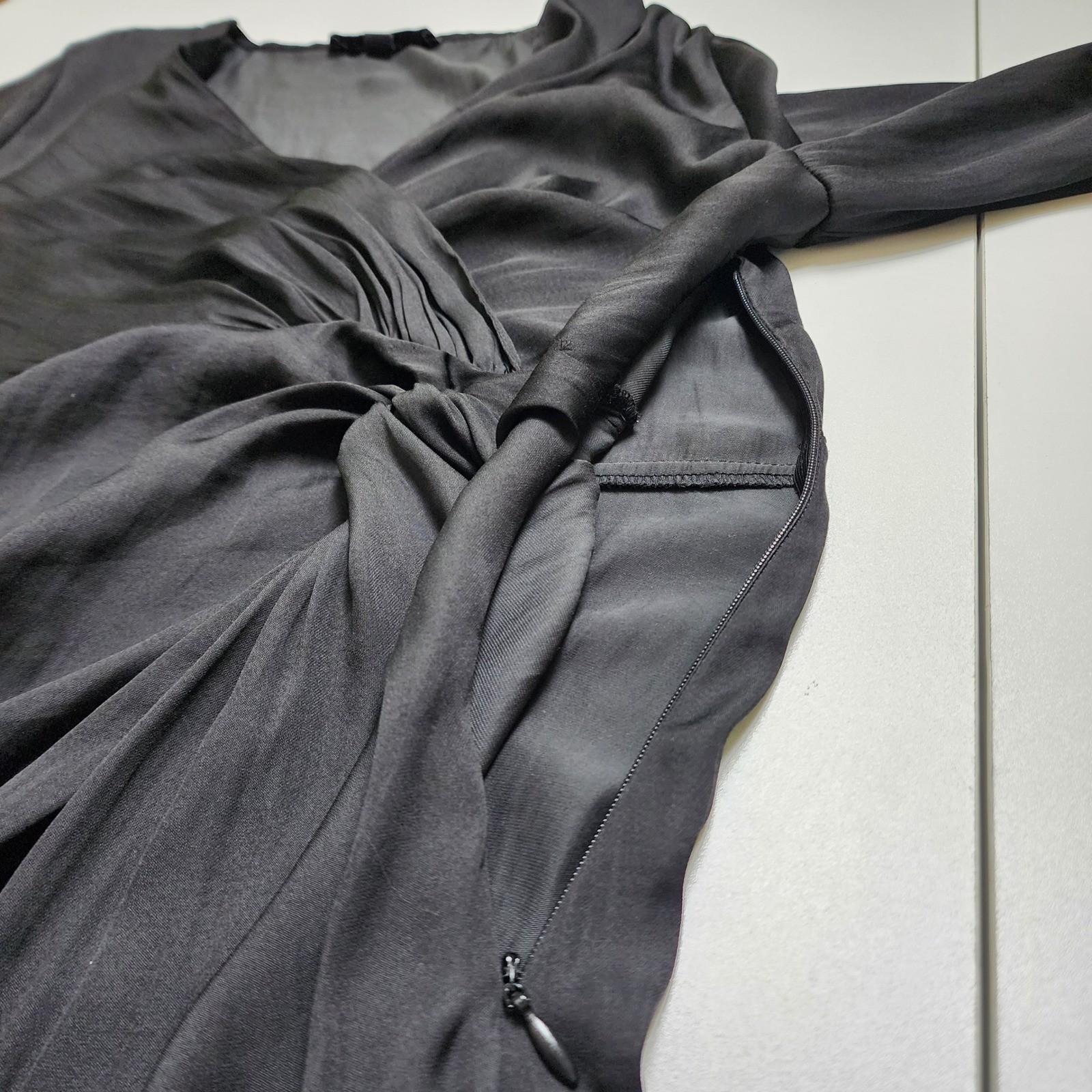 Grade & Gather Womens Black Twist Front Satin Maxi Dress Size Small Side Slit