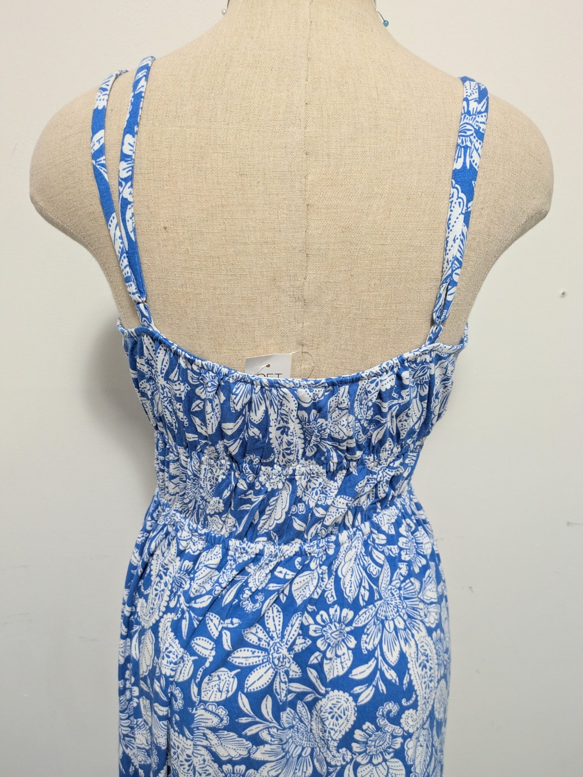 LOFT Blue Floral Paisley Midi Jersey Dress SMALL Summer Resort Beachy Feminine