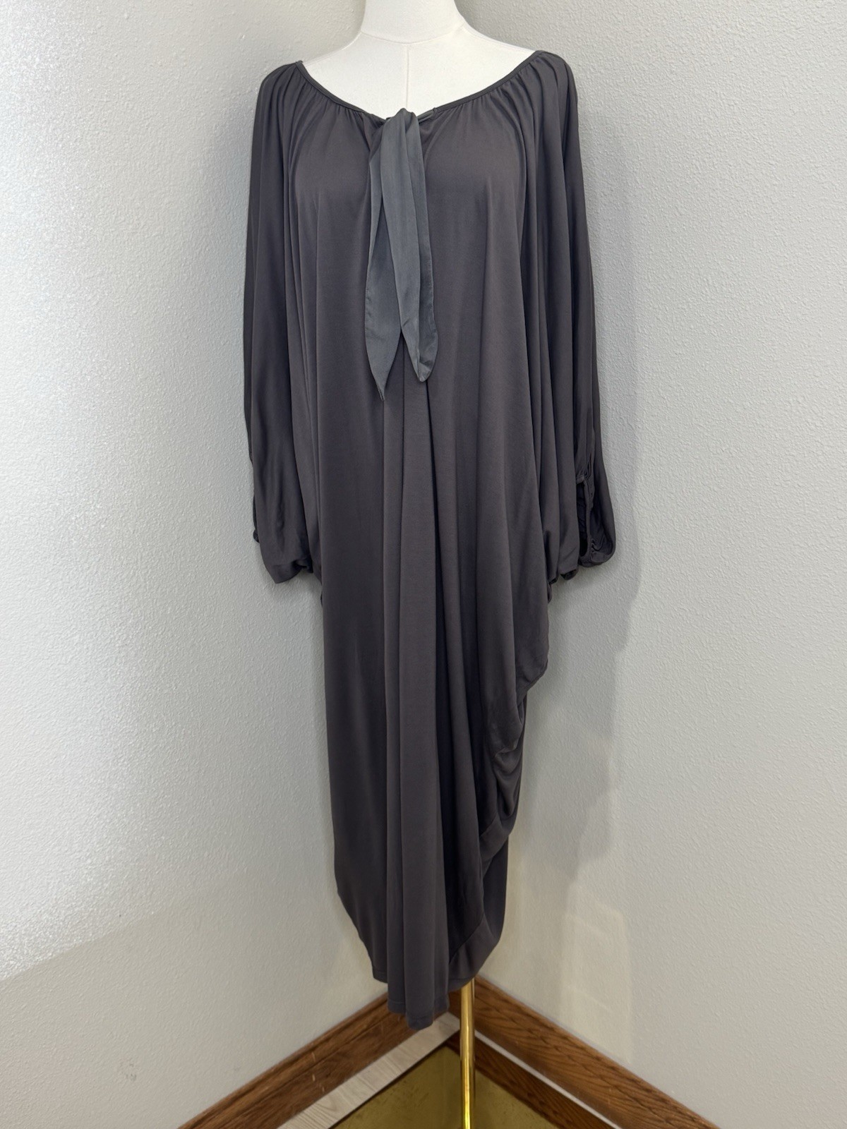 Fraiche by J One Size Oversized Purple Gray Draped Midi Dress Tie Neck NWOT