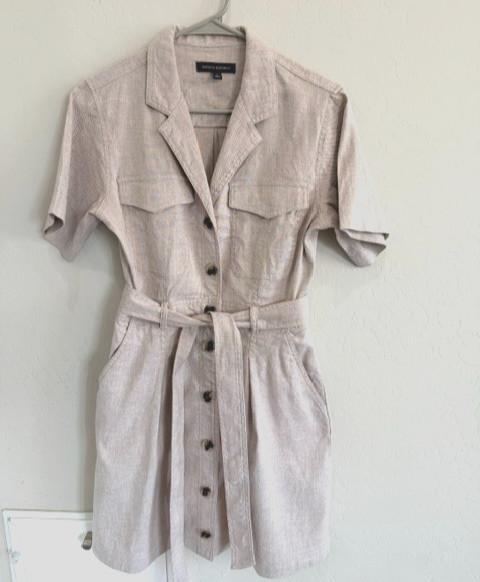 Banana Republic Utility Shirtdress Womens Sz 4 Ecru Linen Cotton Belted Mini
