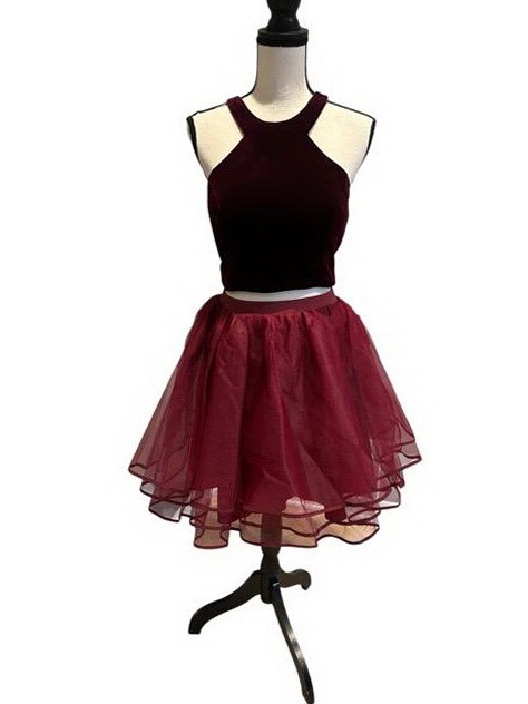 Kalani Hilliker by Alyce Paris Wine Velvet Top Tulle Fit & Flare Skirt 6 $198