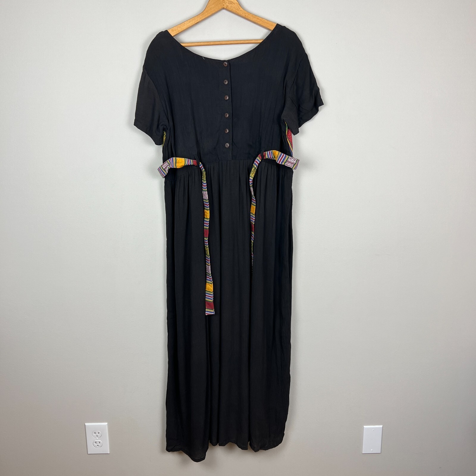 The Planet Maxi Dress Large Black Multicolor Nepal Gauze Peasant Hippie Boho New