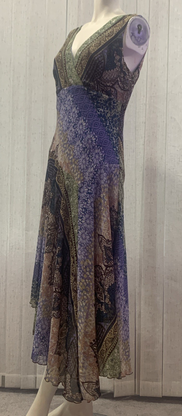 Rabbit Designs Womens Multi Color Lined Chiffon Lightweight Midi Dress Sz 8