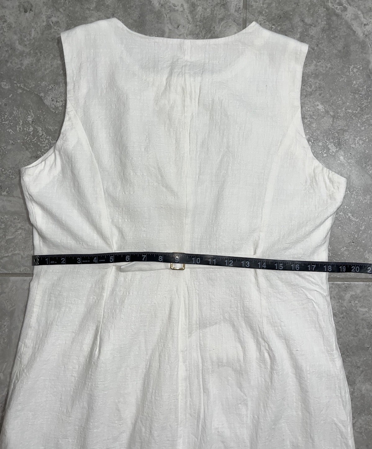 COMMENSE White Sleeveless Button Front Cotton Mini Shirt Dress Cinch Waist XL