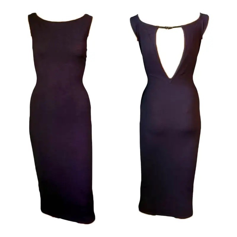 Tom Ford for Gucci S/S 1998 Bodycon Cutout Back Buckled Knit Midi Dress