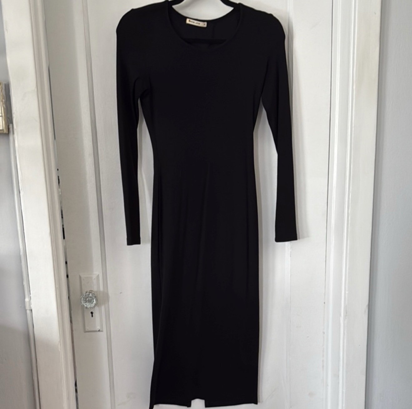 Marine Layer Black Ribbed Knit Bodycon Midi Dress Scoop Neck Long Sleeve XS