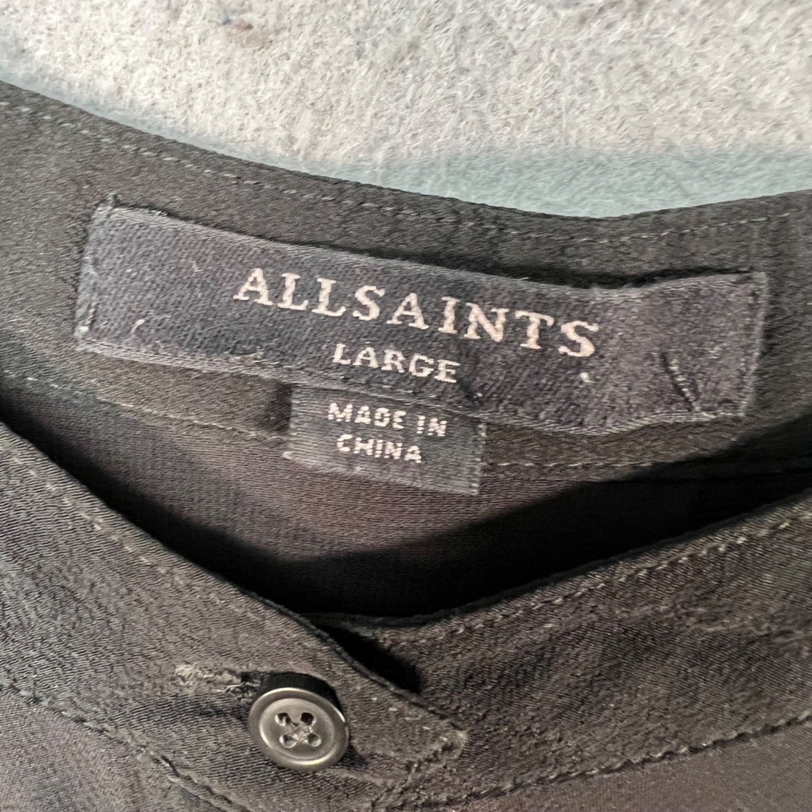 AllSaints Womens Large Black Button-Up Midi Dress Tie Waist Lightweight & Flowy