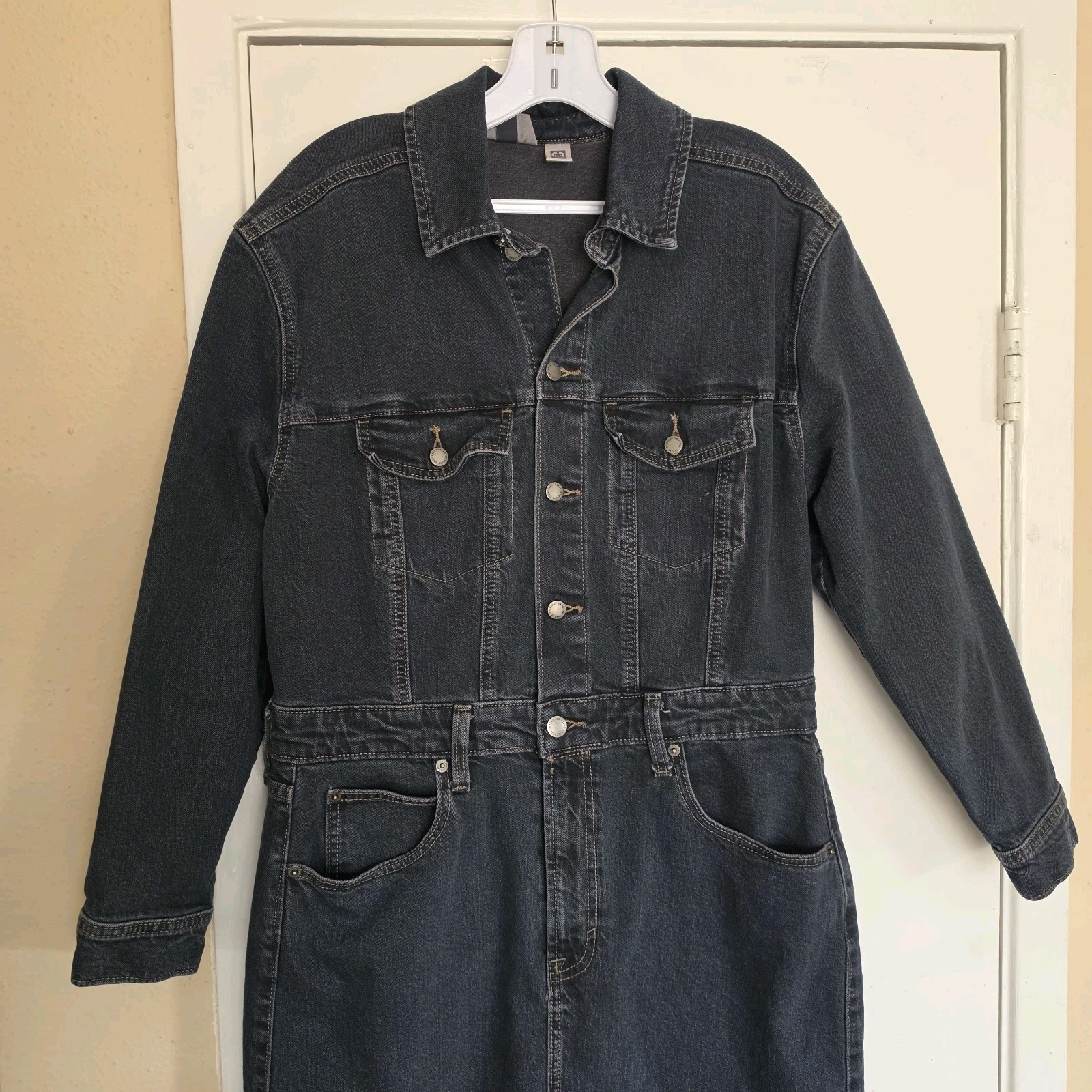 Universal Thread Denim Maxi Dress Womens 12 Blue Button Zip Slit Boho Western