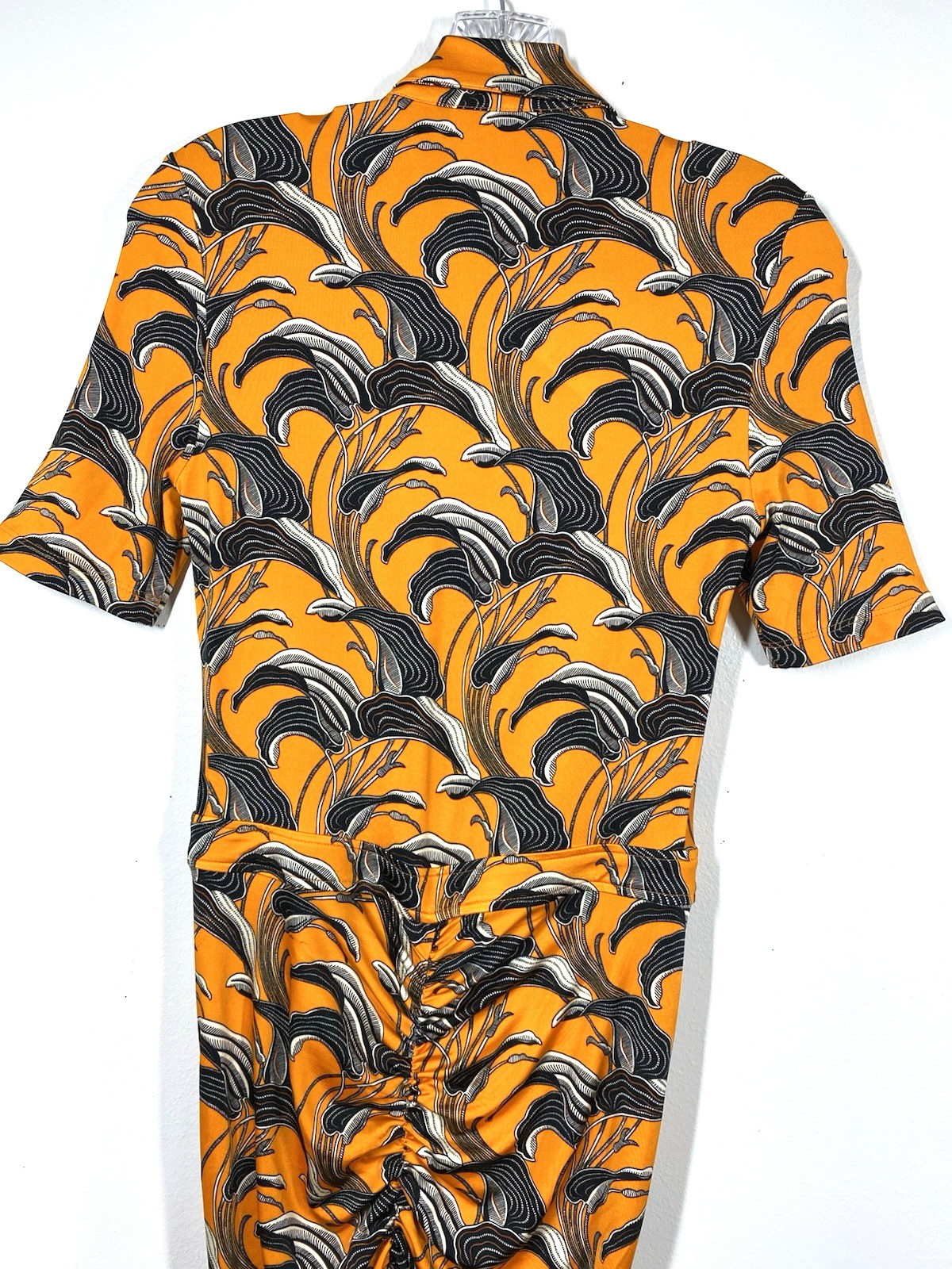 PACO RABANNE Orange Flower Printed Short Sleeve Collared Maxi Dress Size 38 NSC