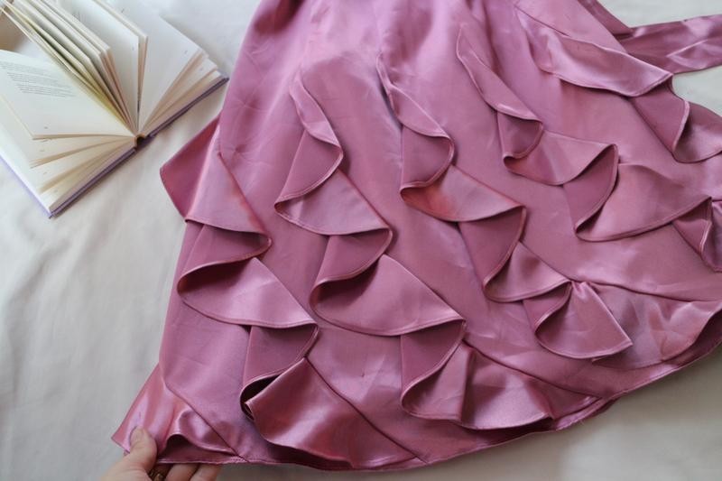 Next Pink Satin Strapless Ruffle Cocktail Sheath Midi Dress UK 12 US 8