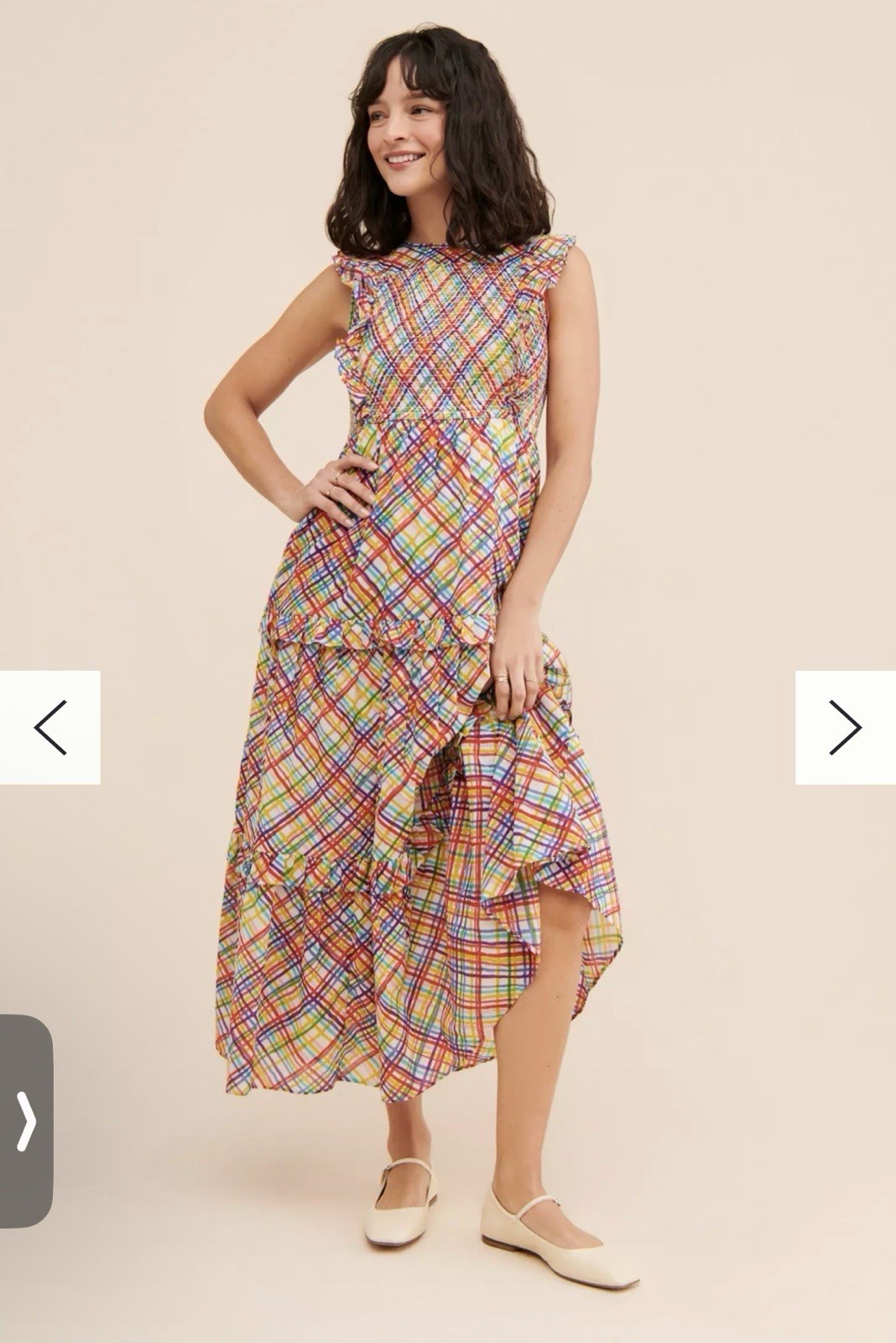 Banjanan Iris Ruffled Midi Dress Women XS Smocked Rainbow Colorful Anthropologie