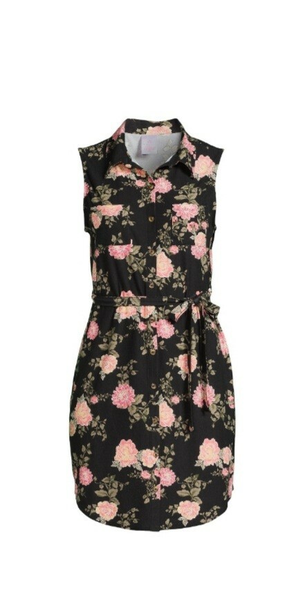 No Bo Juniors Floral Stretch Button Up Chest Pockets Shirt Dress Multiple Sizes