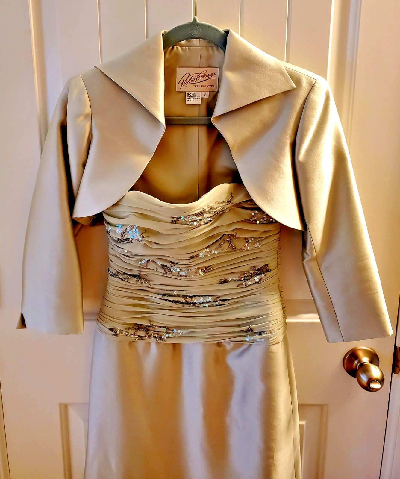 RICKIE FREEMAN for TERI JON NITES DRESS-SHIRRED GOWN & BOLERO JACKET-SIZE 2-NEW