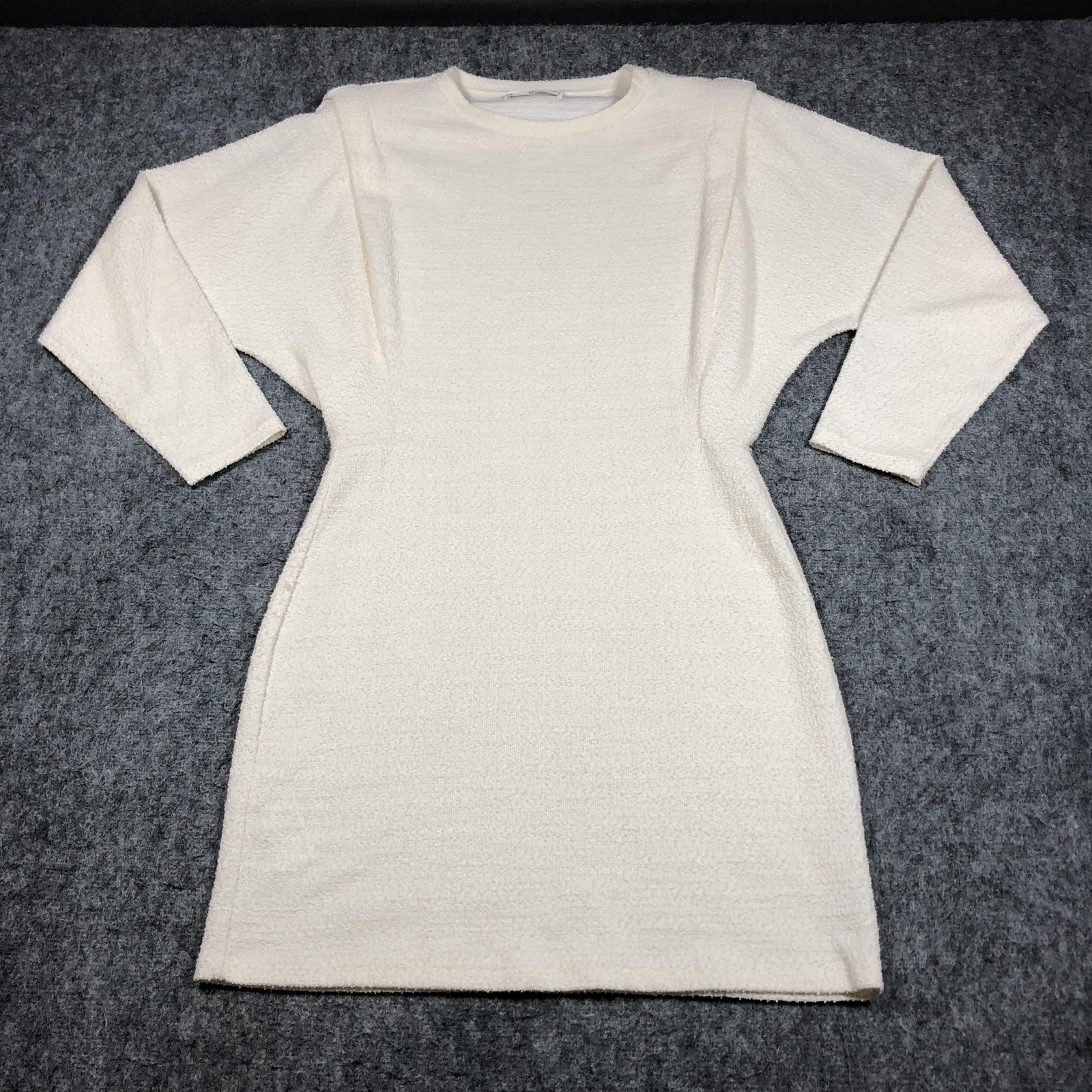 MNG Sweater Dress Womens L White Textured Knit Long Sleeve Dolman Sheath Short