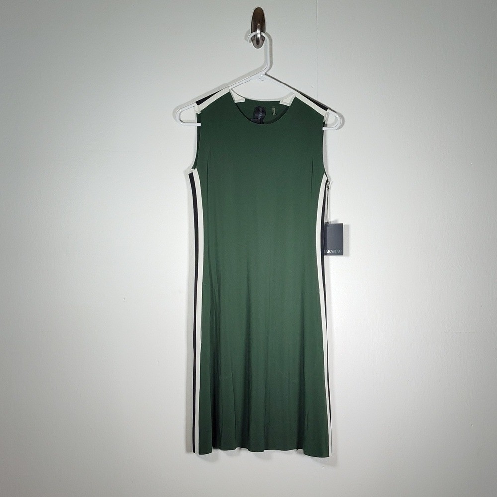 NWT Norma Kamali Side Stripe Sleeveless Swing Dress in Forest Green XS