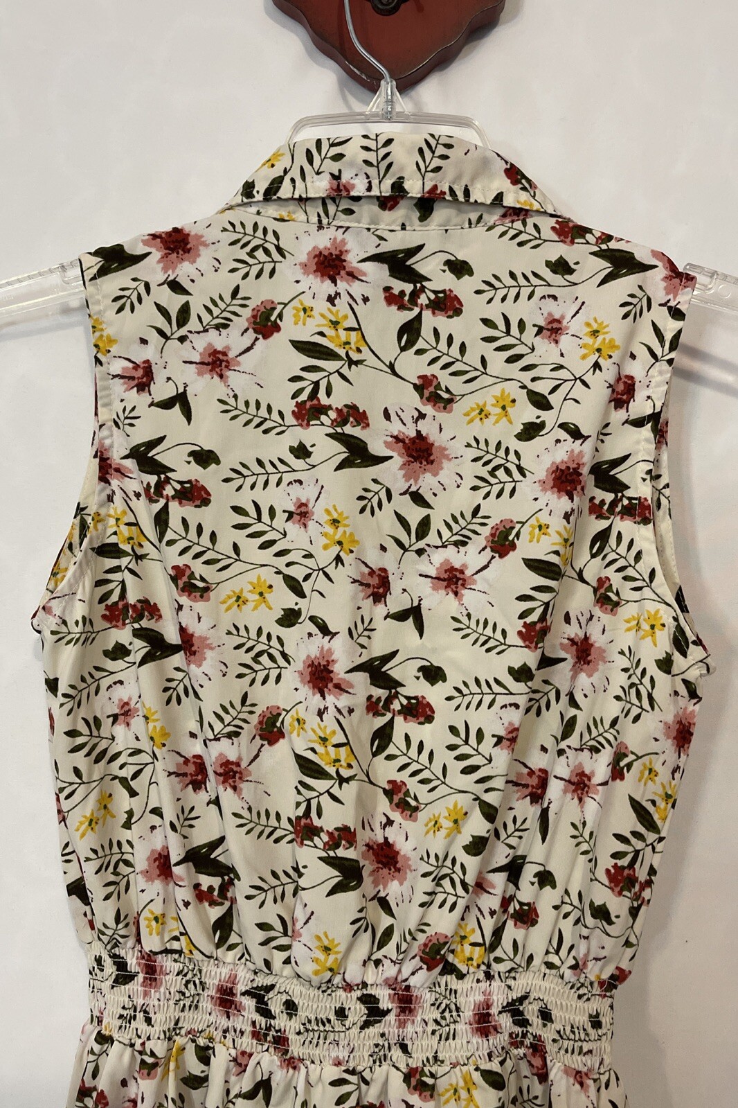 Millenium Womens Small Ivory Floral Button-Up Sleeveless Knee-Length Dress A4388