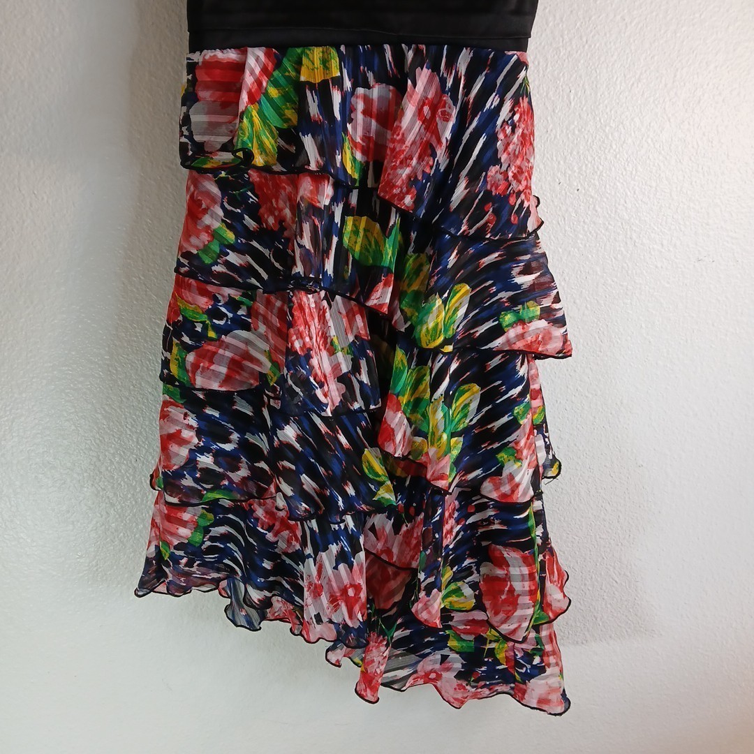 XOXO ASYMMETRICAL LAYERED RUFFLE CHIFFON PRINT THIN STRAP  DRESS 7/8