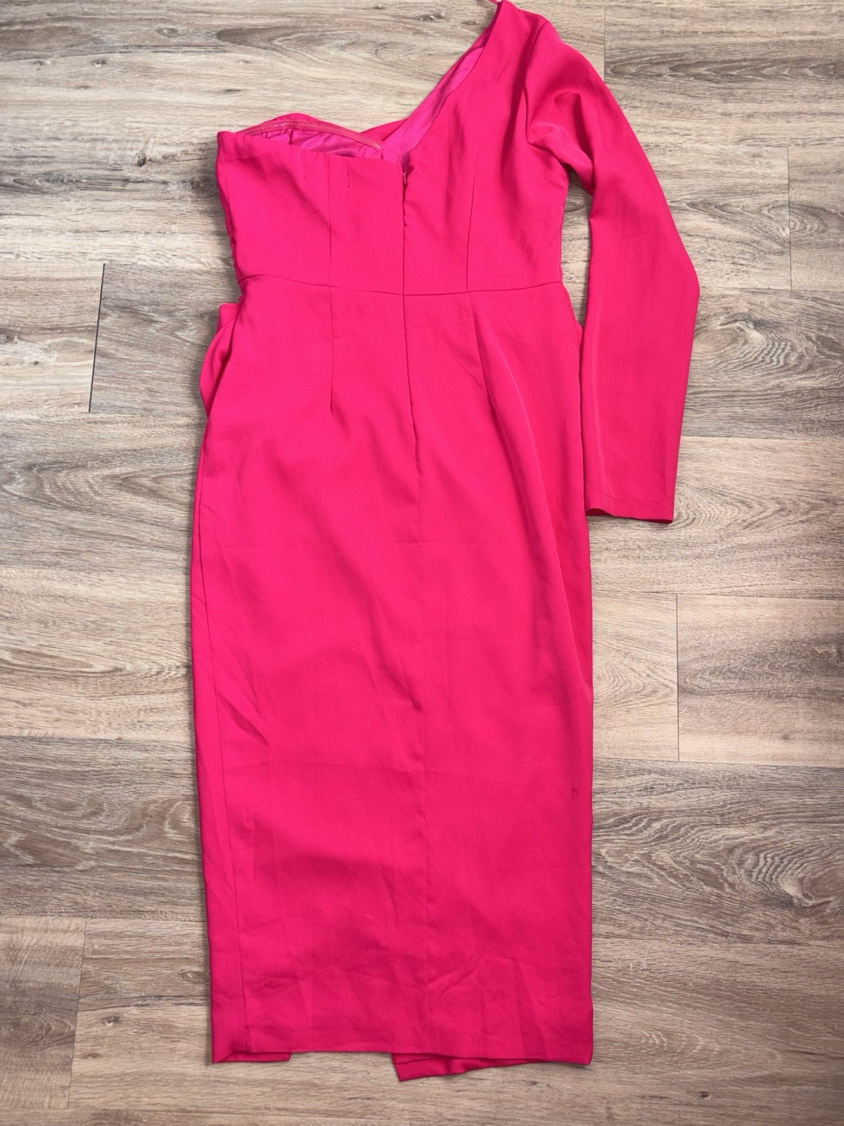 Beautiful Fuchsia One-Shoulder Midi Dress with Drape Detail and Slit. Size Large