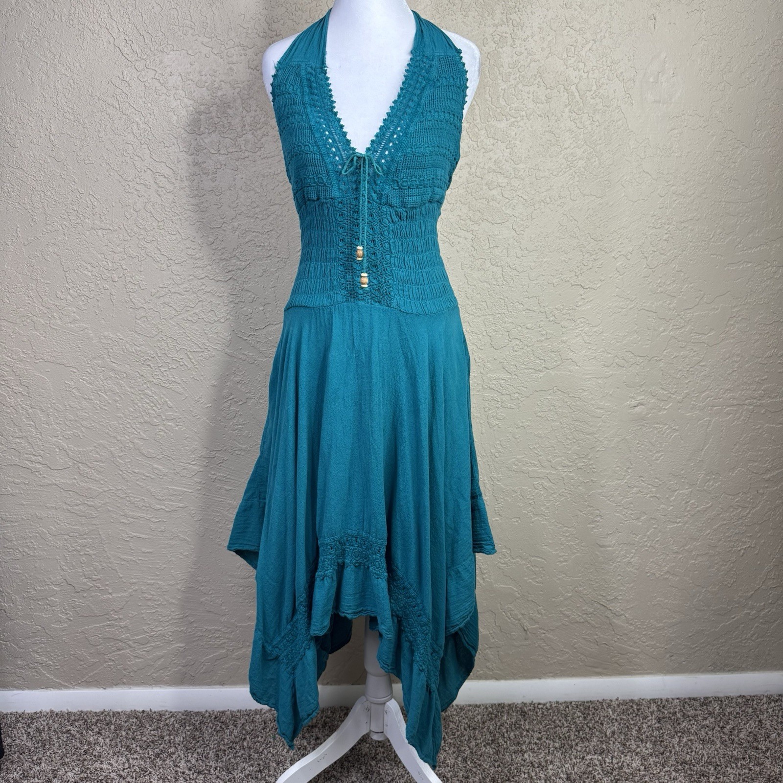 Vintage Y2K Crochet Halter Dress Sleeveless Boho Cottagecore Fairy Grunge Sm/med