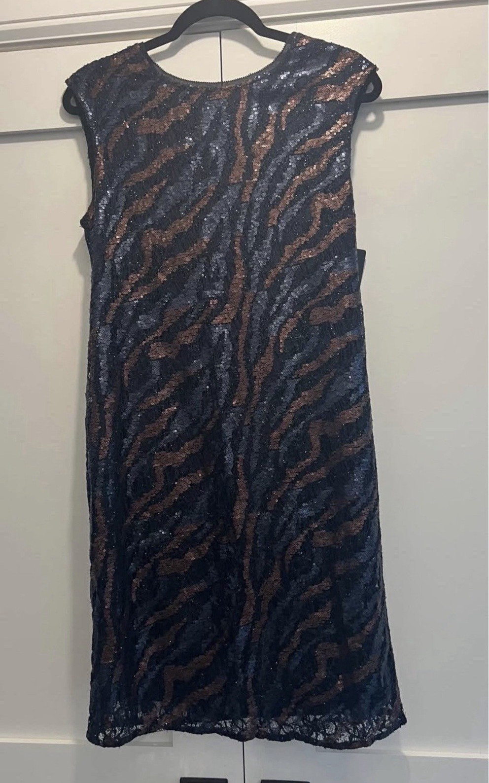 Nic + Zoe Blue/Pink Animal Print Lace Sequin Sheath Dress Sleeveless Sz 4