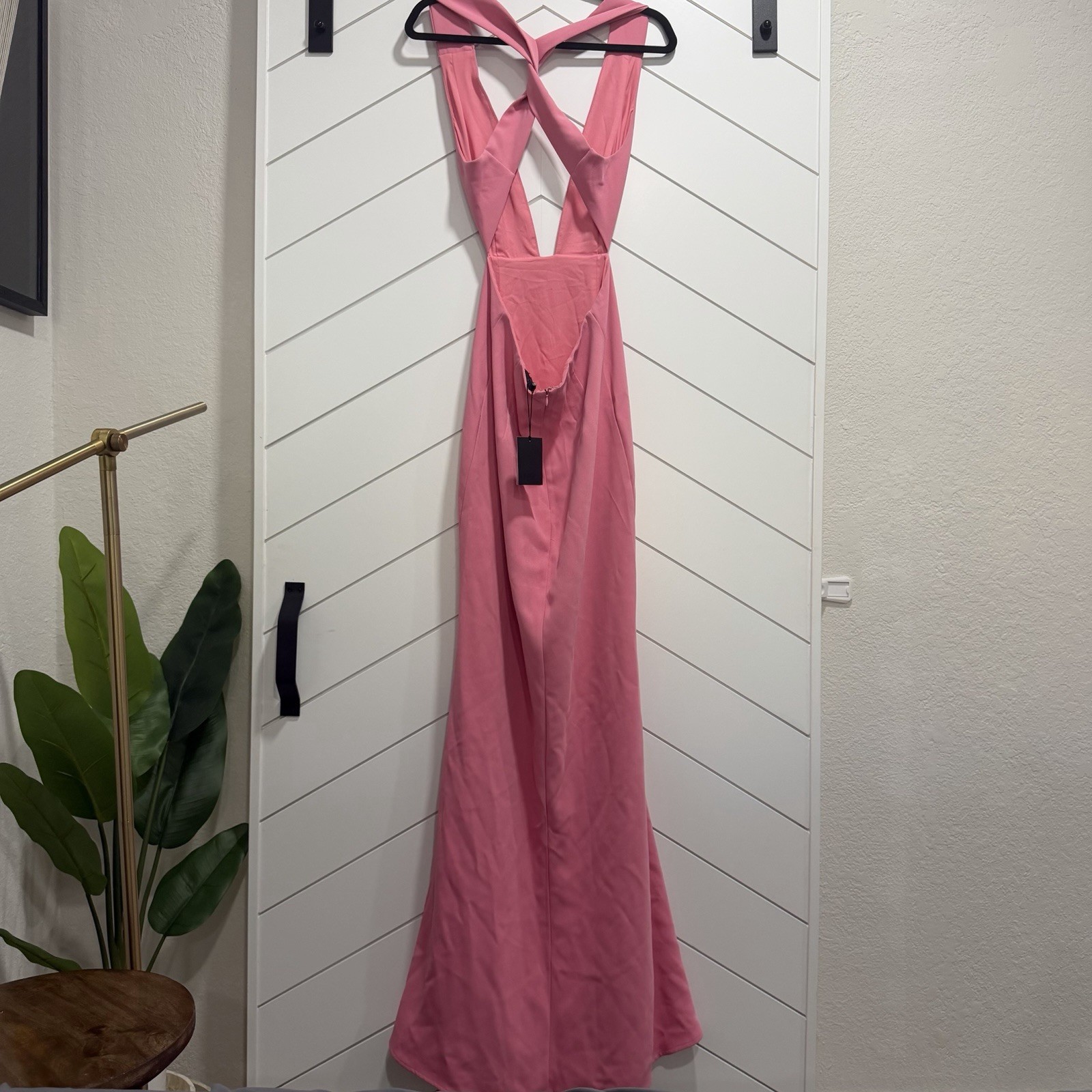 NBD Revolve Pink Plunging V-Neck Cutout Maxi Dress NWT $268 Size M Formal Gown