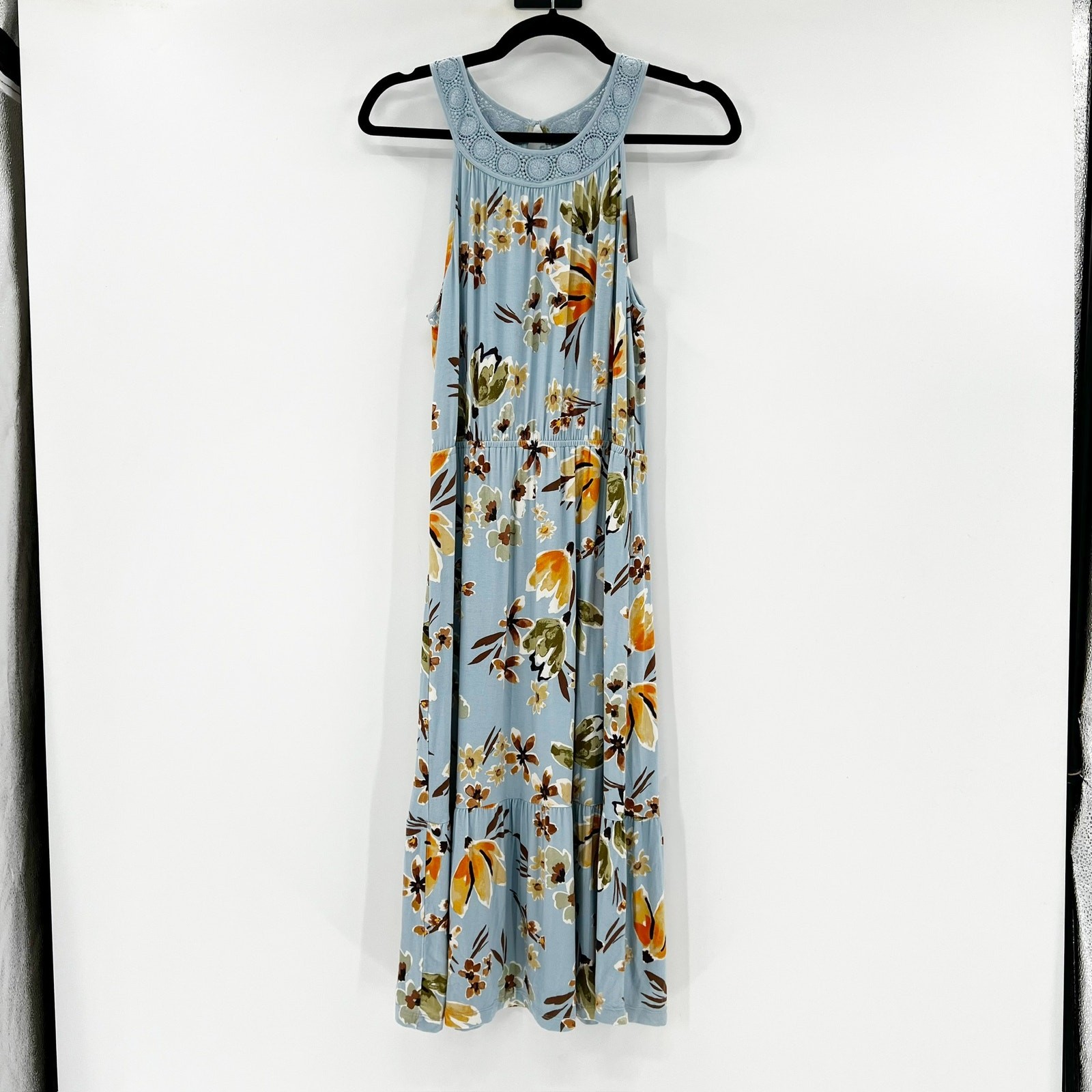 DanielRainn Women’s Blue Floral Sleeveless Crochet Midi Dress Size M