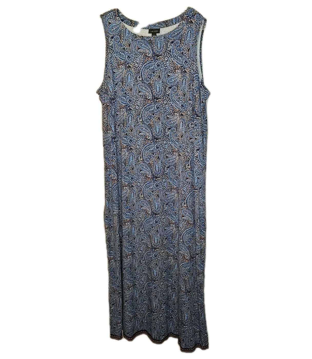 J Jill Border Print Maxi Dress XL Blue Paisley A-Line Side Slits Boho Coastal