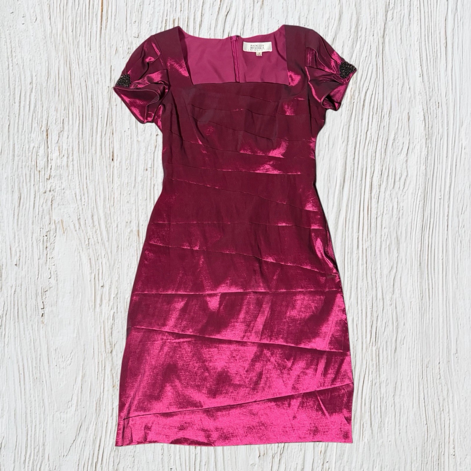 NWT – Badgley Mischka Collection Dress Size 10 Fuchsia Beaded Dress – MSRP $395
