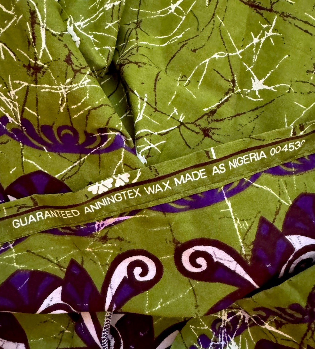 Anningtex Wax Nigerian Batik Cotton Shift Dress | Green & Purple Abstract