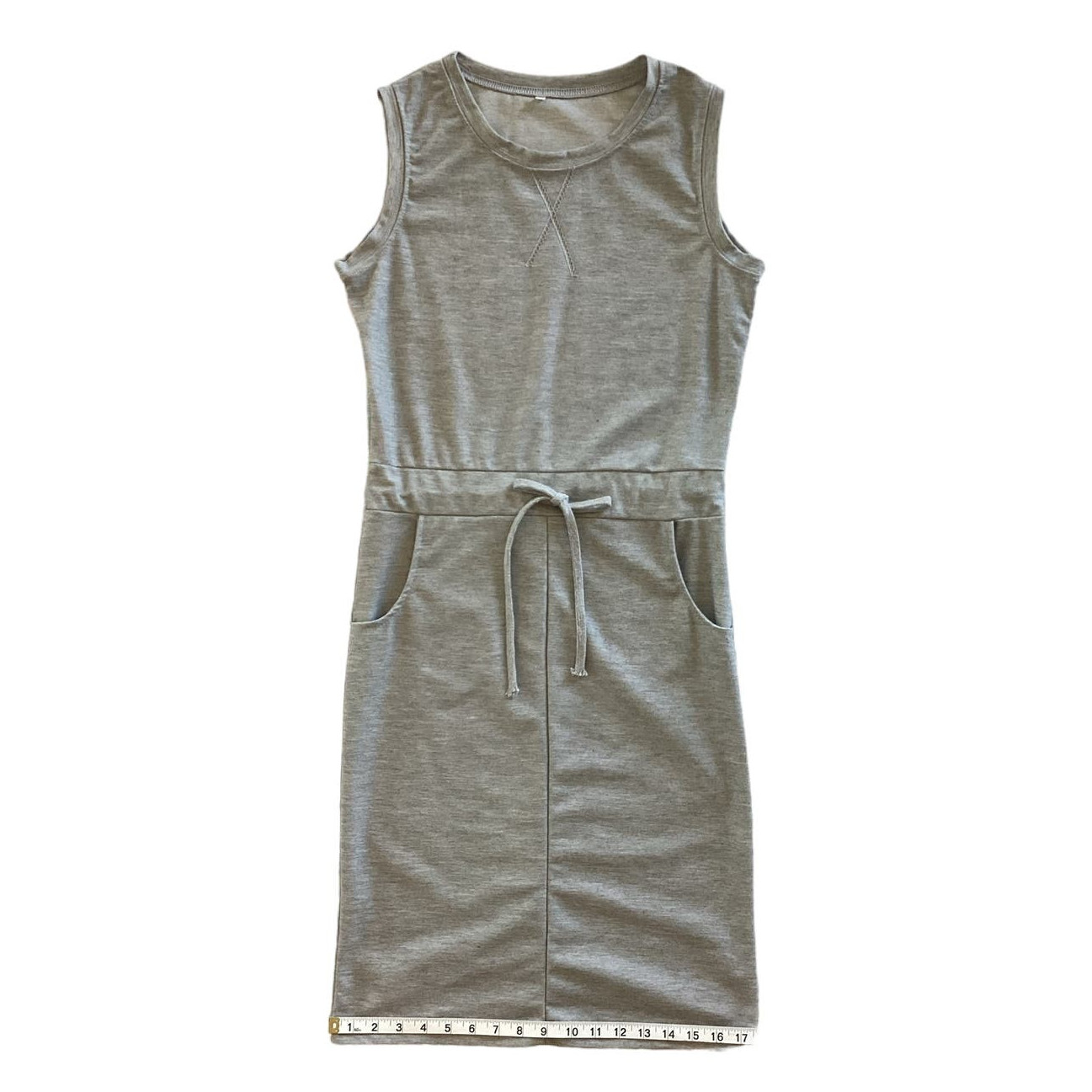Essentials Basic Sleeveless Casual Drawstring Midi Dress Gray Size Medium