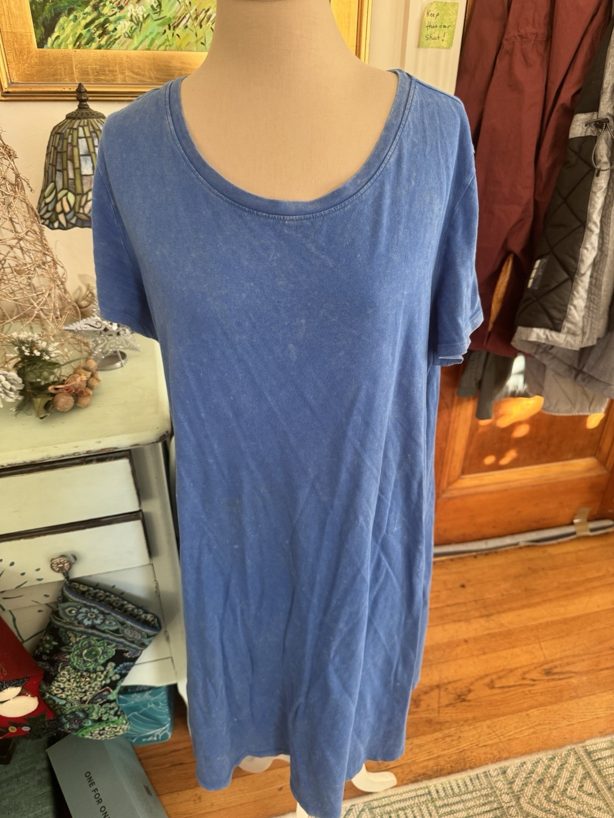 Time and Tru Weathered Blue Short Sleeve Tee Shirt Dress Soft Cotton XL VGUC