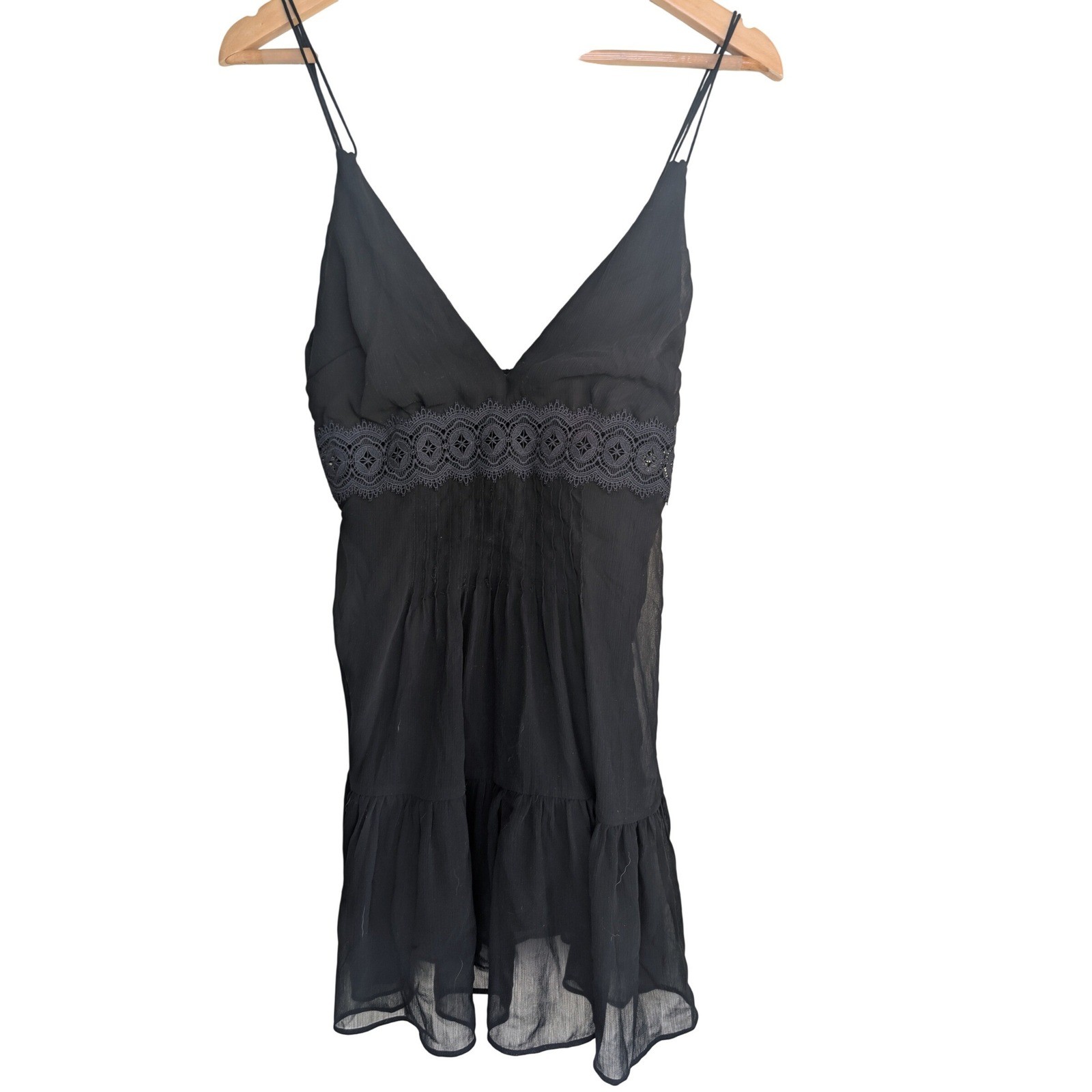Abercrombie Fitch Black Lace Trim Mini Slip Dress Womens S Viscose whimsigoth