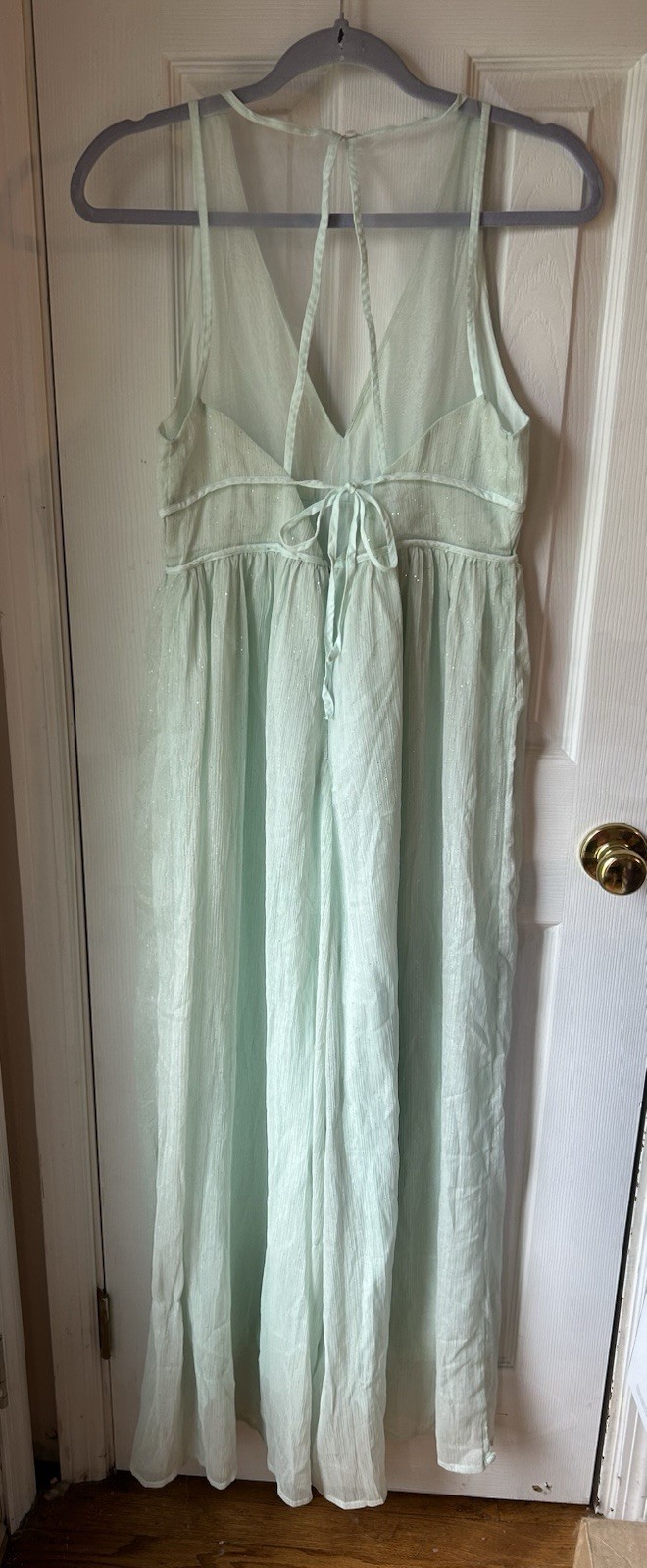 WOVEN PINK Womens M Mint Green Glitter V-Neck Sleeveless Wide Leg Jumpsuit