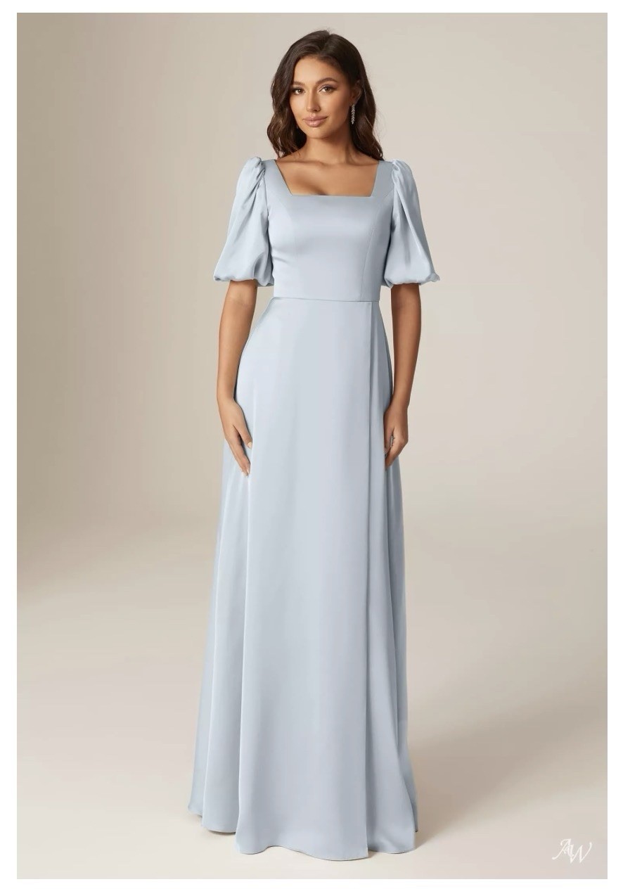 AW Bridal ETA Dress – Satin Charmeuse Baby Blue Bridesmaid Size 4 Formal Wedding