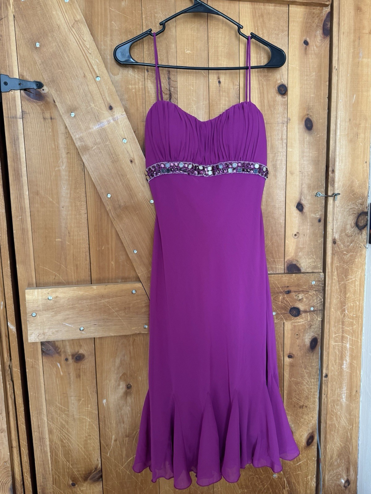Dressbarn Collection Fuchsia Spaghetti Strap Dress Size 8 Sparkle Rhinestone