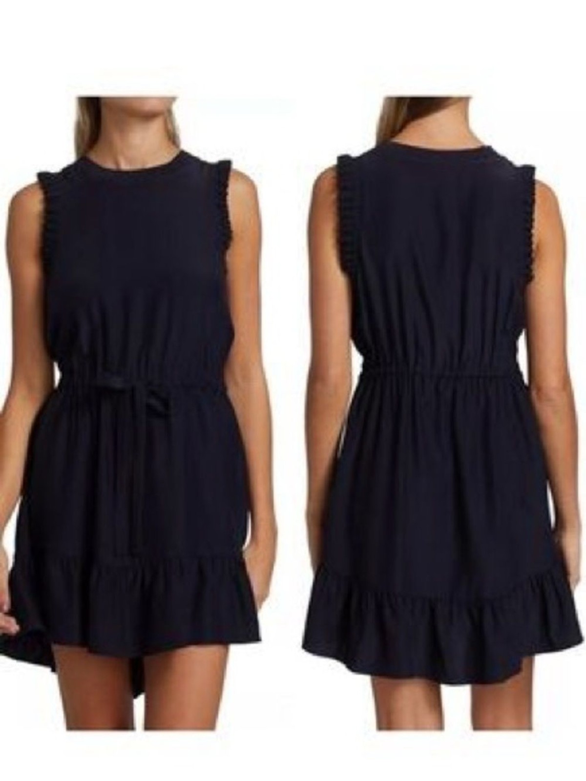Cinq a Sept Lenora Solid Navy 100% Silk Mini Dress Ruffle office capsule