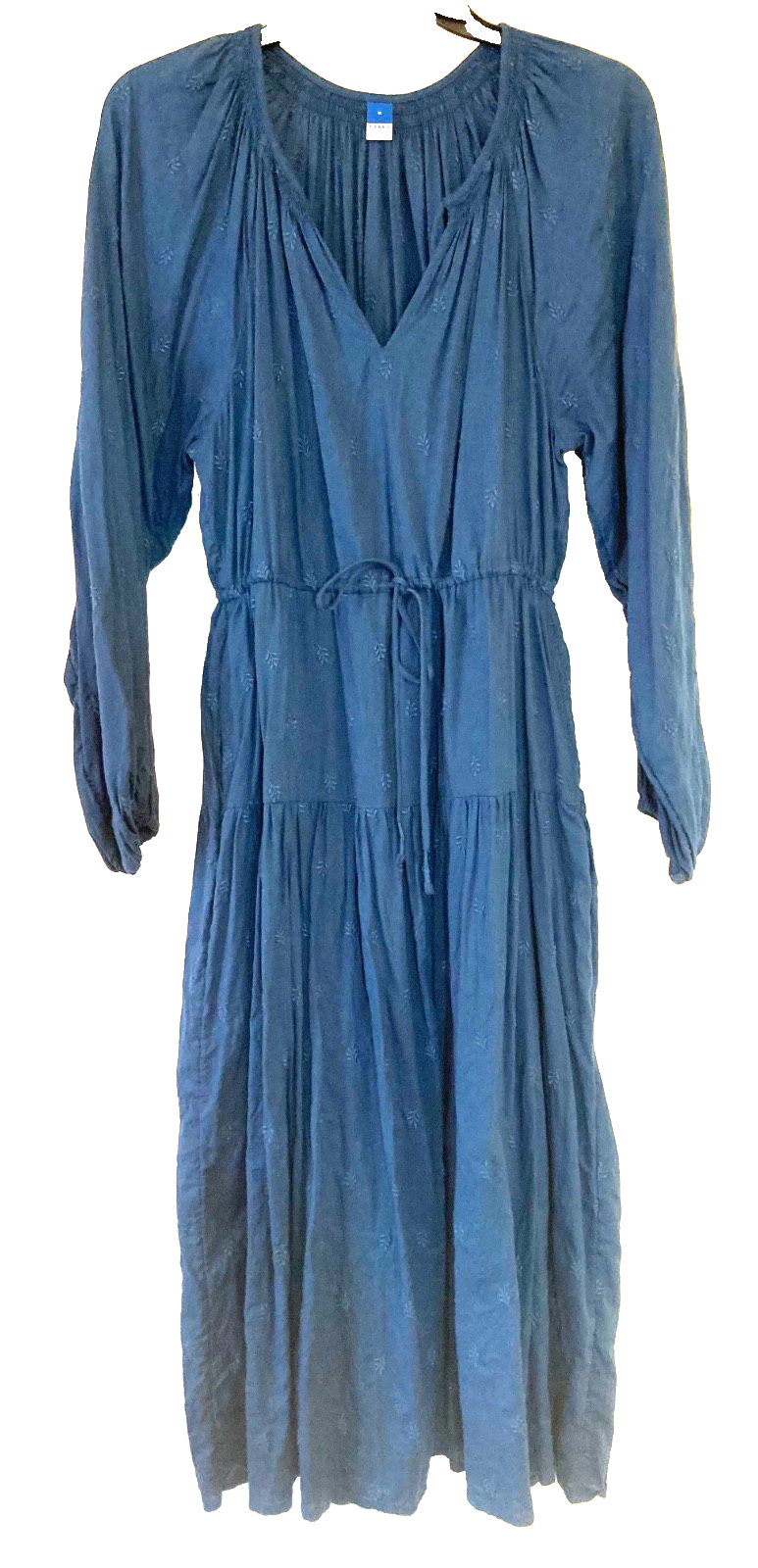 Old Navy Cotton/Rayon Denim Blue Maxi Dress w/Drawstring Waist & Pockets Sz M
