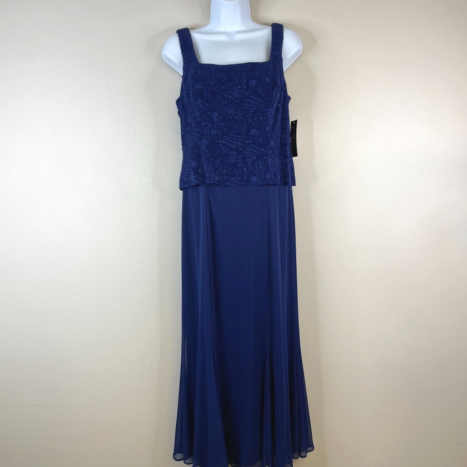 Alex Evenings Glitter Chiffon Gown 2 PC Dress NWT 10P Blue Jacket Special Event